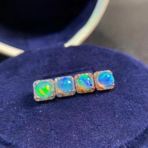 Natural Multicolor 7*7mm opal stud Earrings Natural gemstone stud earrings S925 silver classic elegant square women gift party