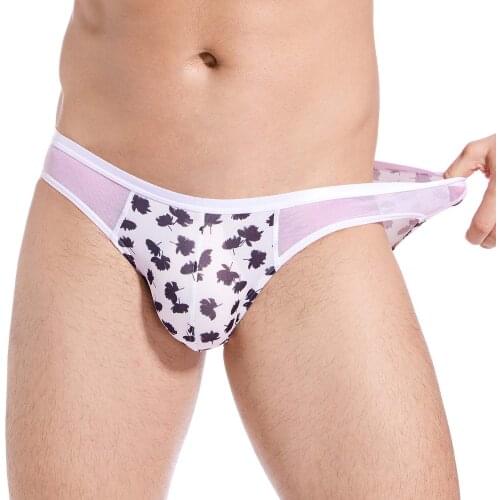 Sexy Mesh Mens Panties See Through Underwear Ultra-thin hombre Temptation Elastic Low Waist Underpants Floral Erotic Lingerie