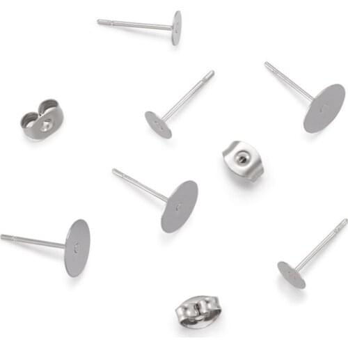 200pcs 304 Stainless Steel Ear Stud Settings With Butterfly Earring Backs DIY Stud Earring Jewelry Making Findings 12x5mm
