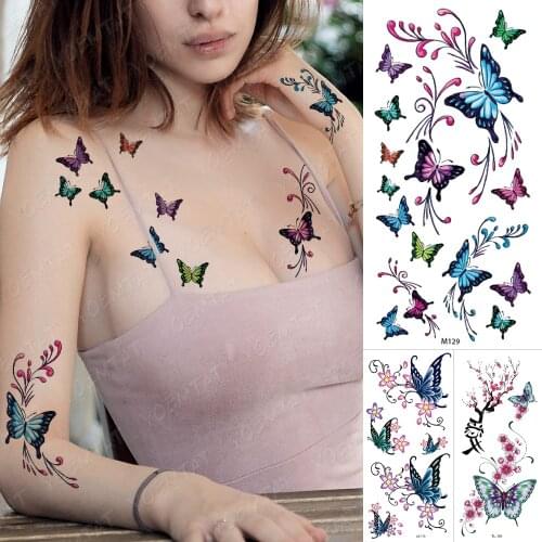 Blue Purple Red 3D Butterfly Realistic Waterproof Temporary Tattoo Sticker Woman Ankle Sexy Flash Tatoo Man Body Art Fake Tatto