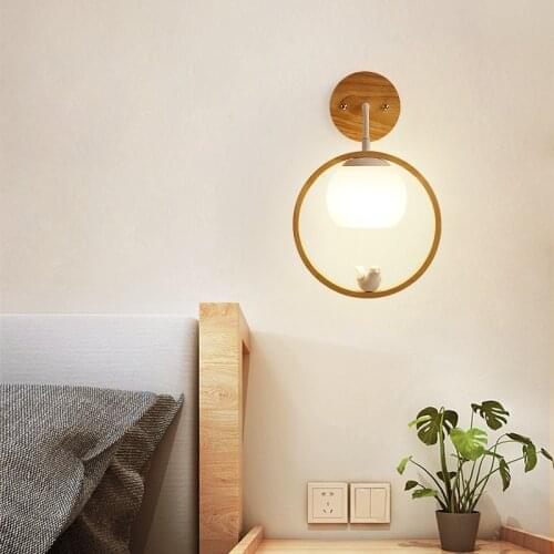 Nordic Modern Minimalist Bedroom Wall Lamp Wooden Creative Personality Bird Led Bedside Lamp Living Room Background Wall Lamp