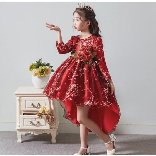Wedding flower girl dress retro lace A line hi-lo handmade applique girl dress beauty pageant dress girl birthday party dress