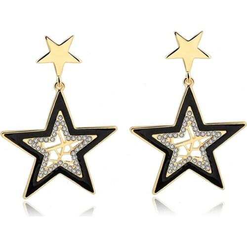 Szelam Star Gold Silver Plated Rinestone Double Drop Earrings For Women Fashion Jewelry SER160102