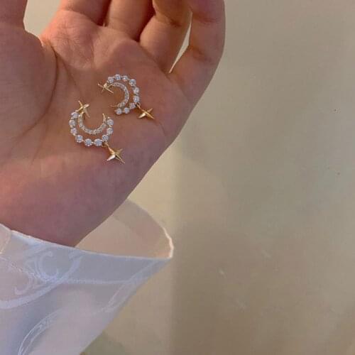TIMEONLY Delicate Hollow Moon Star Stud Earring Imitation Pearls Elegant Charms Earring Korean Fashion Small Cute Jewellery