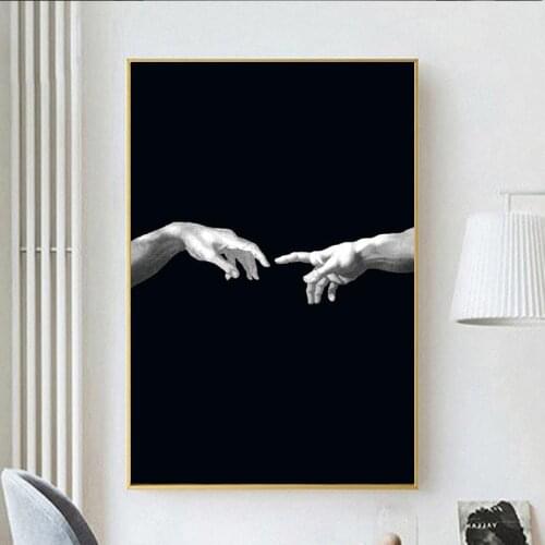 Creation Of Adam Creativity Canvas Art Pictures Hand To Hnad On Black Ground Canvas Paintings on the Wall Art Posters Cuadros