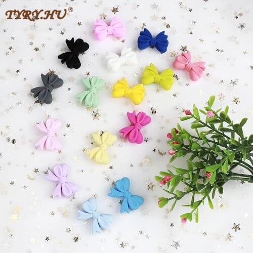 TYRY.HU 10pcs Bow Tie Teething Beads BPA Free DIY Baby Chewable Teether Chain Knot Lot Pacifier Chain Silicone Beads