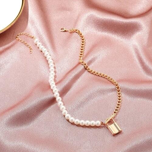 Vintage Metal Lock Necklace Pearl Lock Stitching Necklace For Women Jewelry Necklaces & Pendants Charms Jewellery Choker J121
