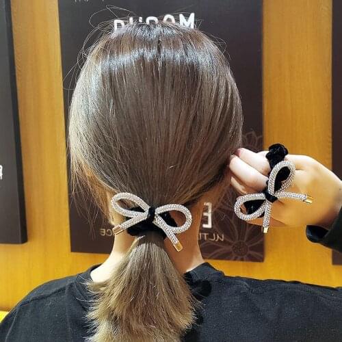 South Koreas Dongdaemun Shiny Diamond-studded Bow Hair Ring Head Rope Ins Fashionable Wild Sweet Tie Hair Rubber Band Women