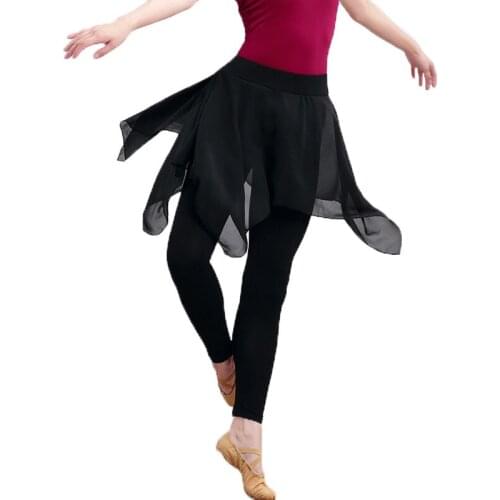 New Womens Dance Practice Pants Skirt Black Trousers Elastic Irregular Chiffon Clothing Skirt Yoga Ballet Dance Practice Pants