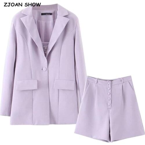 2019 Boyfriend style One Button Mid Long Women Blazer High Waist Loose Shorts Short Pants Long Sleeve Suits 3 Pieces Set