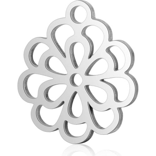 10pcs/lot 13.7mm Stainless Steel Hollow Out Flowers Pendant Bracelet Charms DIY Jewelry Making Handicraft Accessories Wholesale