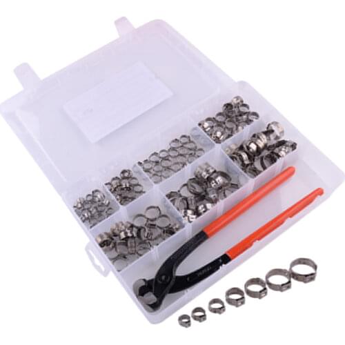 140pcs 7-size 304 Stainless Steel Single Ear Hose Clamps Cinch Rings Crimp & Crimping Tool Kit connection Accessories