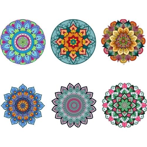 2021 Colorful Mandala Arts Print Placemats Coffee Tea Heat-insulated Cup Mats Vintage Mug Coasters Tabletop Waterproof Mats 6pcs