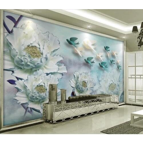 3D Wallpaper Mural Decor Photo Backdrop Fashion elegant 3D embossed flowers bloom background wall decoration painting