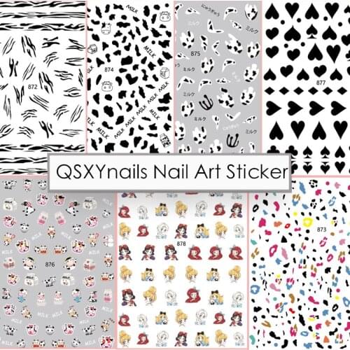 50pcs Black White Milk Cow Love Heart Painting Design Nail Art Adhesive Sticker Decal Decoration for Gel Nail Polish Manicure