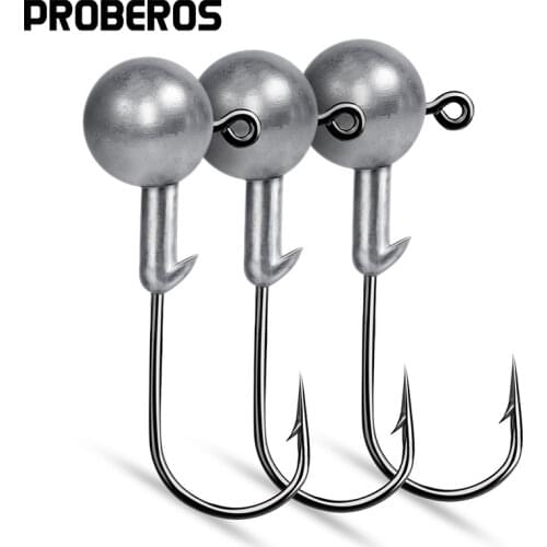 PROBEROS 50pcs Lure Fishing Hooks 1g-20g Round Jig Head Hooks Saltwater Accessories Bass Perch Fishhooks Jigging Hooks Carp