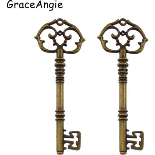 6pcs/lot Vintage Antique Style Bronze Tone Alloy Nice Key Shape Man Lover GiftNecklace Pendant Charms Jewelry 82*30*5mm 32527