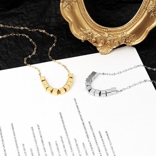 Super Thin Chain Small Square Pendant Necklaces Top Quality Stainless Steel Female Gold Color Necklace OL Style Drop Shipping