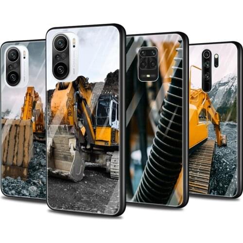 Carter excavator Glass Phone Case for Xiaomi Redmi Note 9S 7 9 8 10 Pro Max 8T 9c 9A 9T Glass Cover for Redmi K40 K30 K20