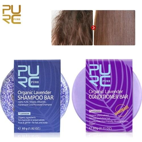 PURC Organic Lavender Shampoo Bar 100% PURE and Vegan handmade cold processed and Lavender Hair Conditioner
