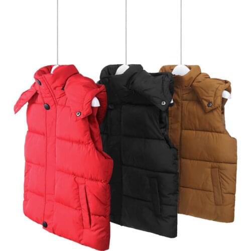 Thick Warm Kids Vest Coat for Boys & Girls Winter Casual Children Sleeveless Hooded Jacket Waistcoats Red Outerwear 6 To 14 Year