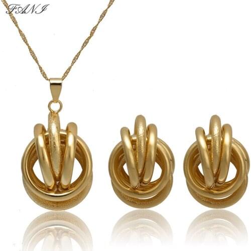 Fani 2021 Fashion Round Mosaic Necklace Set Gold Exquisite Pendant Necklace And Earrings Party Jewelry Set For Women Trendy
