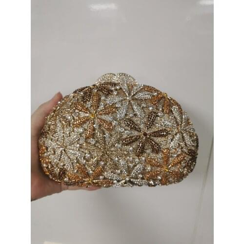 Purple Blue Gold Multicolor Woman Floral Diamond Evening Party Bags Lady Female Rhinestone Wedding Bridal Clutch Handbag Wallet