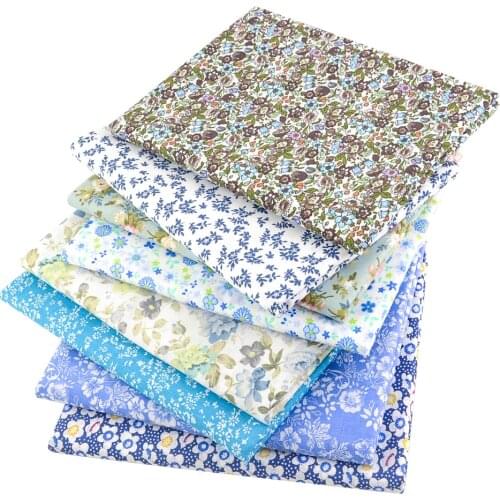 Booksew Blue Flower Printed 50*150cm Weave Cotton Plain Fabric For Sewing Handmade Handicrafts Needlework Patchwork By the Meter