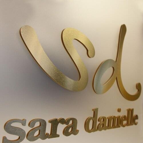 Individual Golden Metal Sign Cut Out Solid Titanium Plating Brushed Letters Adhesive Customizable Window Display Letter