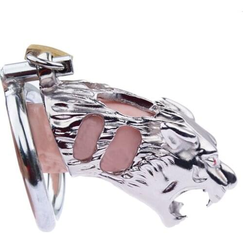 Tiger head Male penis bondage bird cage stainless steel chastity device penis cage penis cock ring bdsm chastity lock sex toys