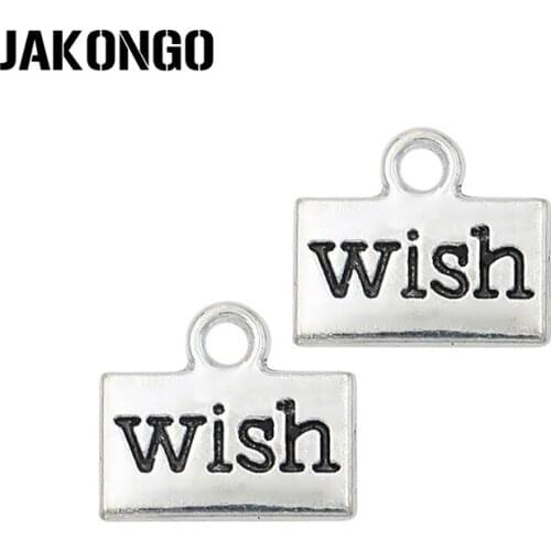 JAKONGO 20pcs Antique Silver Plated Wish Charms Pendants for Bracelet Jewelry Making DIY Necklace Craft 13x10mm