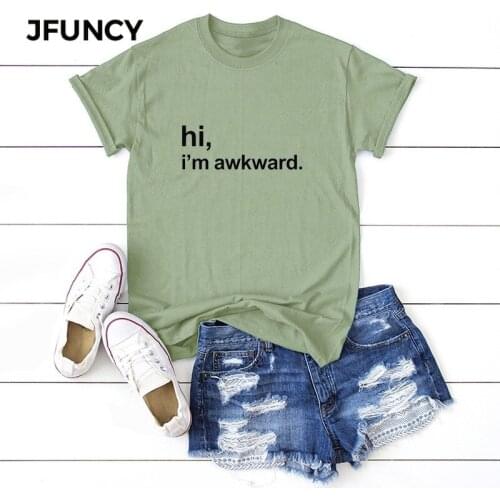 JFUNCY Women T Shirt Summer Plus Size Cotton T-Shirt Fashion Letter Print Tshirt Woman O Neck Short Sleeve Tee Top Female Shirts