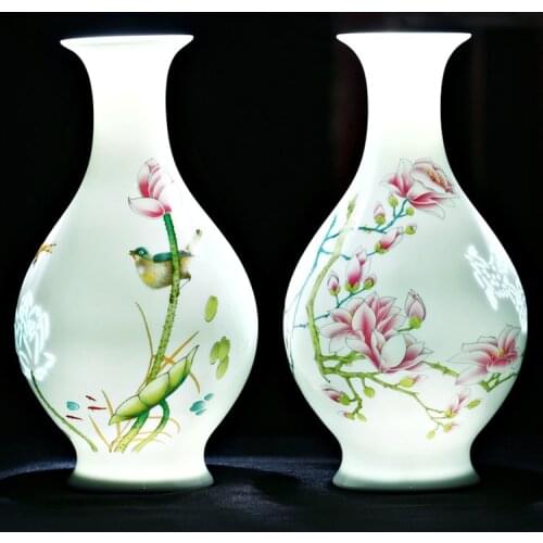 Jingdezhen Ceramic Thin Bodied Lotus Vase Flower Arrangement Chinese Style Living Room Decoration Craft Ornament