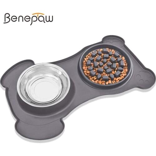Benepaw 2 In 1 Slow Feeder Dog Bowl Stainless Steel Silicone Non-Toxic No-Spill Non-Slip Water Food Dish For Small Large Dogs
