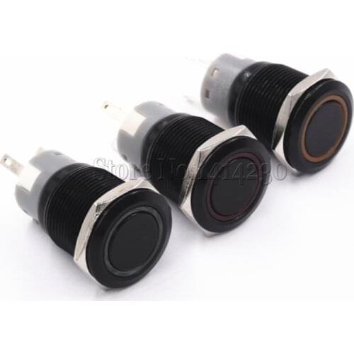 Mounting 19mm 5Pin Black Waterproof Switch Red Orange White LED Round Circular Metal Push Button Switch Self-locking Switch 12V