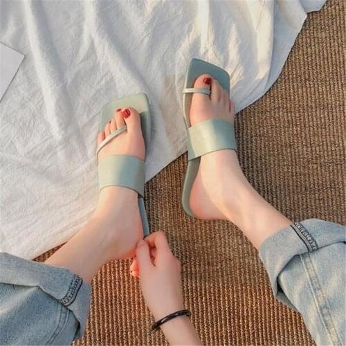 Square Toe Slippers Women Slip On Flat Slides Summer Sandals Beach Colorful Flip Flops Massage Outsole Slipper Shoes Women