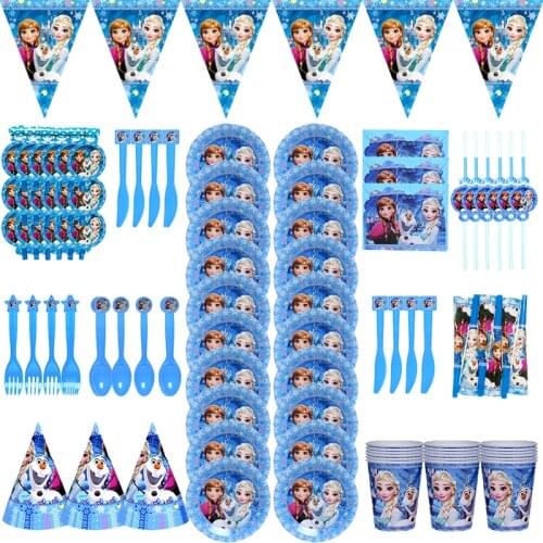 Disney Frozen Princess Snow Queen Theme Birthday Party Decorations Kids Girl Party Supplies Decoration Disposable Tableware Set