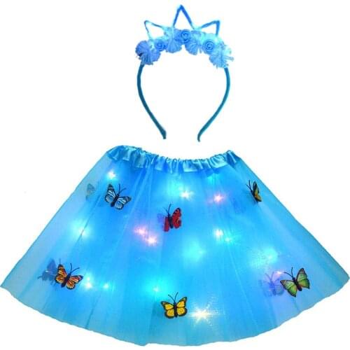 New Light Up Tutu LED Glow Skirt Ear Headband Wedding Birthday Neon Party Flower Crown Costume for Women Girls Fancy Dress