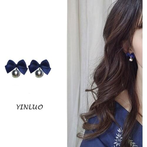2021 New Green Blue Red Bow Bell Pure Tremella Nail Ear Clip No Ear Hole Christmas Earrings Girl Lovely Sweet Jewelery