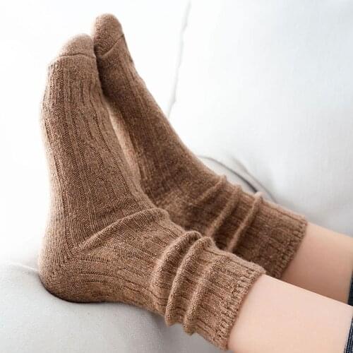 Solid Cashmere Wool Woman Socks Casual Autumn Winter Thick Warm Long Socks for Women Japanese Kawaii Harajuku Vintage Streetwear