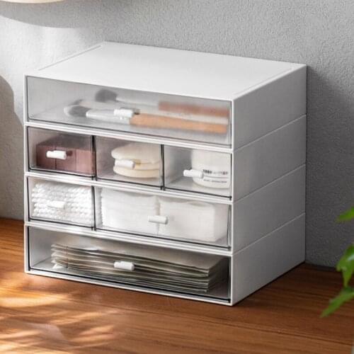 Wholesales multi uses stationery storage box desktop container with drawer for cosmetics white plastic stacktable organizer