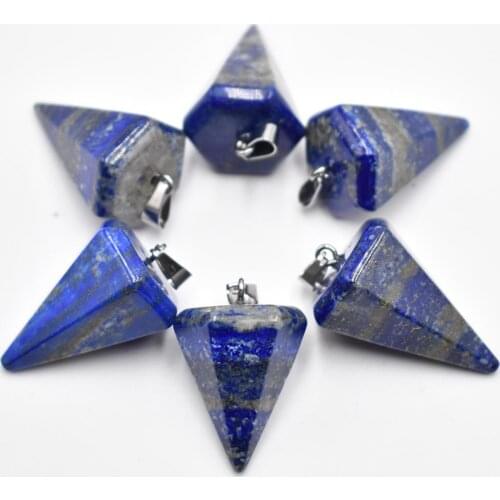 Wholesale 6pcs/lot Fashion good quality natural Lapis Lazuli stone 20x30mm cone pendulum pendants for jewelry making free