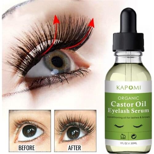 Organic Castor Oil Eyelash Growth Serum Cold-Pressed Natural Plant Essence Conditioning Oil for Lashes Brows with Mascara Brushe