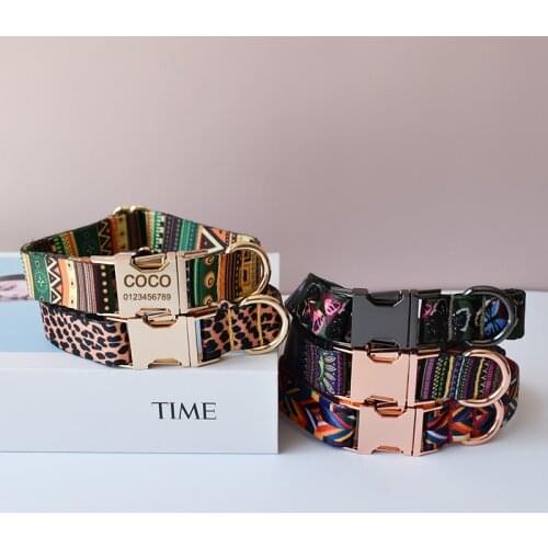 Ethnic style dog collar and leash set for Small Medium Large Dogs Custom Engraved Nameplate Pet Supplies custom dog leash