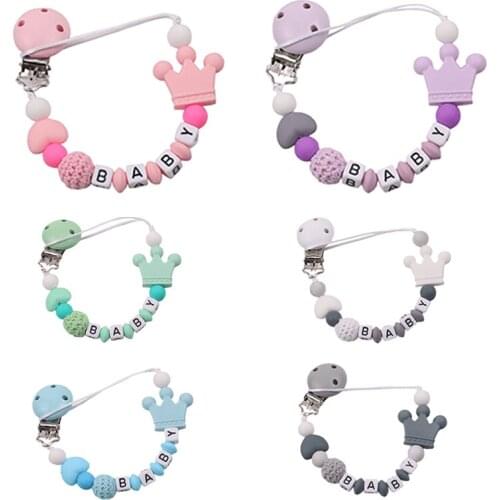 Personalized Pacifier Clip Baby Name Custom Love Silicone Crown Pacifier Chain Handmade Food Grade Silicone Safe Teething Toy