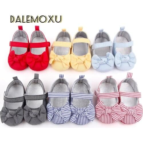 Girl Fashion Baby Toddler Shoes Bow Princess First Walkers Stripe Newborn Non-slip Flat Soft-sole Cotton Bow Crib Shoes 6 Colors