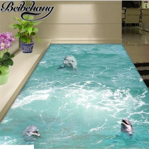Beibehang Custom environmental waves in the dolphins 3D floor living room self-adhesive floor decorative painting Floor sticker