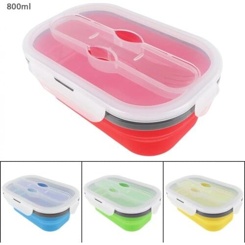 4 Colors 800ML Portable Silicone Lunchbox with Thickening Card Buckle and Three Purpose Tableware for -40 ~ 230 Centigrade