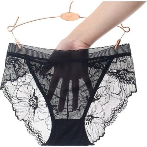 Plus Size Lace Thin Panties For Women Sexy Low-Rise Transparent Briefs Intimates Mesh Panties Ladies Underwear Big Size M X XL