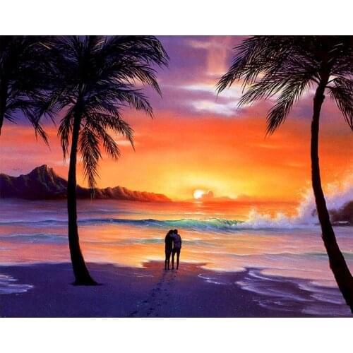 Painting By Numbers Couples Sunset Landscape Painting On Canvas Acrylic Paint For Adult Oil Picture Coloring By Numbers Decor